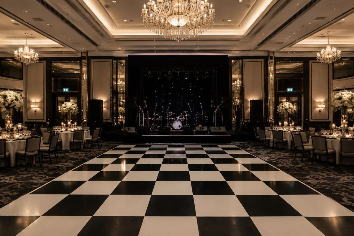 Dancefloor, staging and lighting available for hire
