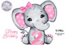 Pink Elephant with Pink Bow 12 Month Journey Newborn and Birthday Essential Bundle.
You can use elephant images from this bundle to create any project, blanket design, decor, sublimation, birthday decorations, image transfers for t-shirts, etc.   
You get 
 - 2 elephants (one trunk to the right, and one to the left side)
- 1 Happy Birthday text
- 1,2,3,4,5,6,7,8,9,10,11,12 numbers for birthday, blanket design, wall clock design,bodysuit sublimation, etc. Numbers are 8.5"""" high.
  - Size of baby girl elephant is 13.5”, 300 dpi/ RGB.                     
All you need to create baby girl elephant baby shower invitations and matching items, cake toppers, nursery decor, grow charts, month-by-month bodysuit transfer image, monthly baby pics, etc