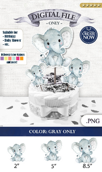 Peanut Elephant Centrepiece for Baby Boy Shower in Gray PNG - 3 Sizes