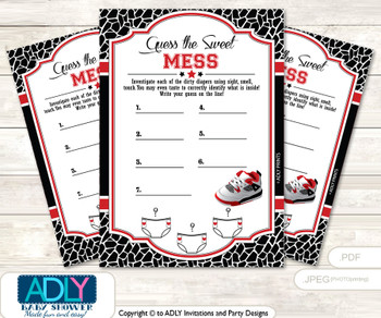 All Star Jumpman Dirty Diaper Game or Guess Sweet Mess Game for a Baby Shower Black red, Jordan