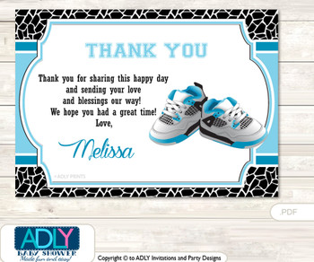 Sneakers Jumpman Thank you Printable Card with Name Personalization for Baby Shower or Birthday Party