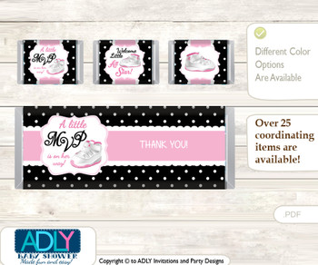 Girl Jumpman Chocolate Bar Wrapper and Nuggets Candy Wrapper Label for Baby Girl Shower  Pink Black , Sneakers