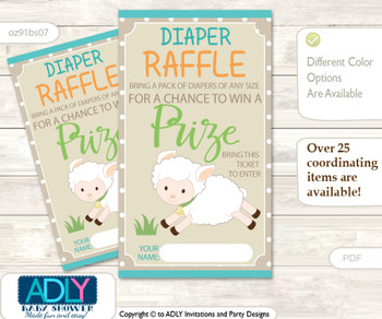 Neutral Lamb Diaper Raffle Printable Tickets for Baby Shower, Polka, Beige