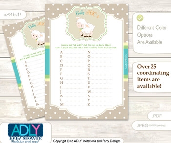 Neutral Lamb Baby ABC’s Game, guess Animals Printable Card for Baby Lamb Shower DIY –Beige