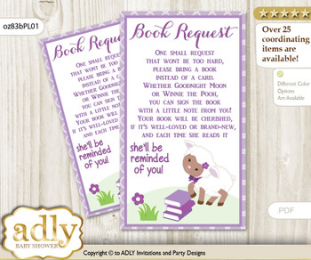 Request a Book Instead of a Card for Girl Lambie Baby Shower or Birthday, Printable Book DIY Tickets, Purple,Lime Green