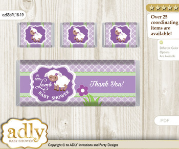 Girl Lambie Chocolate Bar Wrapper and Nuggets Candy Wrapper Label for Baby Girl Shower  Lime Green , Purple
