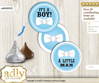 Printable  Boy Bow tie Candy Kisses for Baby Boy Shower DIY Blue White , Man