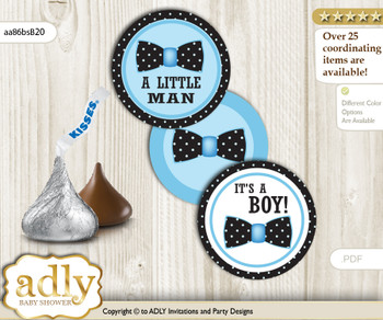 Boy Bow tie Candy Kisses circles Printable for Baby Boy Shower DIY Blue Black, Dots - aa86bsB20