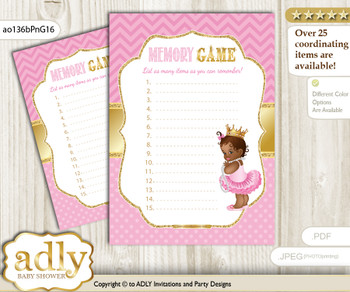 African Princess Memory Game Card for Baby Shower, Printable Guess Card, Crown, Chevron