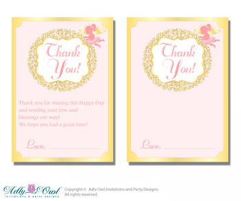 Little Angel Thank you Cards for a Baby Little Shower or Birthday DIY Gold, Pink