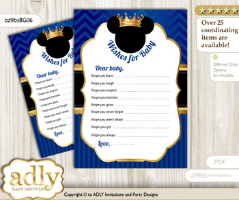 Prince Mickey Wishes for a Baby, Well Wishes for a Little Mickey Printable Card, Royal, Blue Gold n