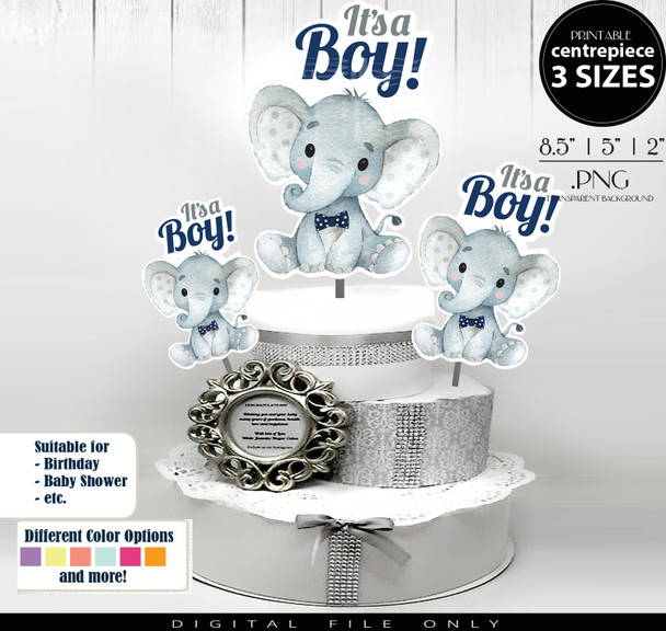 Peanut Elephant Centrepiece for Boy Baby Shower in Blue & Gray