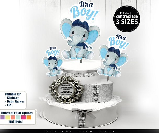 Winter Elephant Centrepiece for Baby Boy Shower in Baby Blue & Navy boy peanut with hat amd scarf 3 Sizes diaper cake topper diy table decor