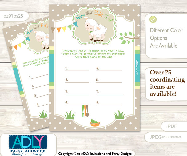 Neutral Lamb Guess Baby Food Game or Name That Baby Food Game for a Baby Shower, Polka Beige