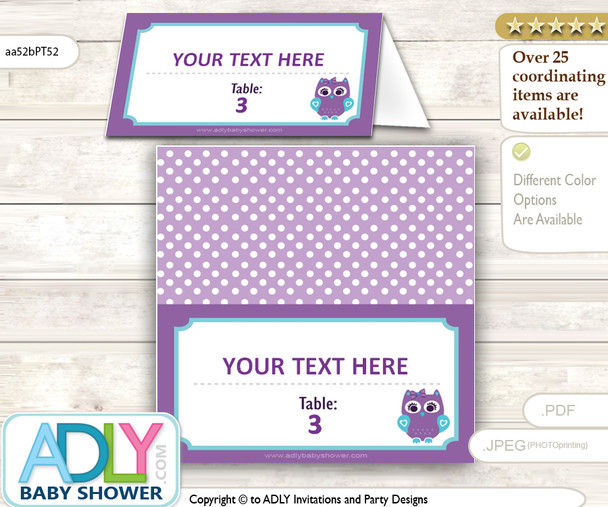 Free Place Card for Girl Owl Baby Shower