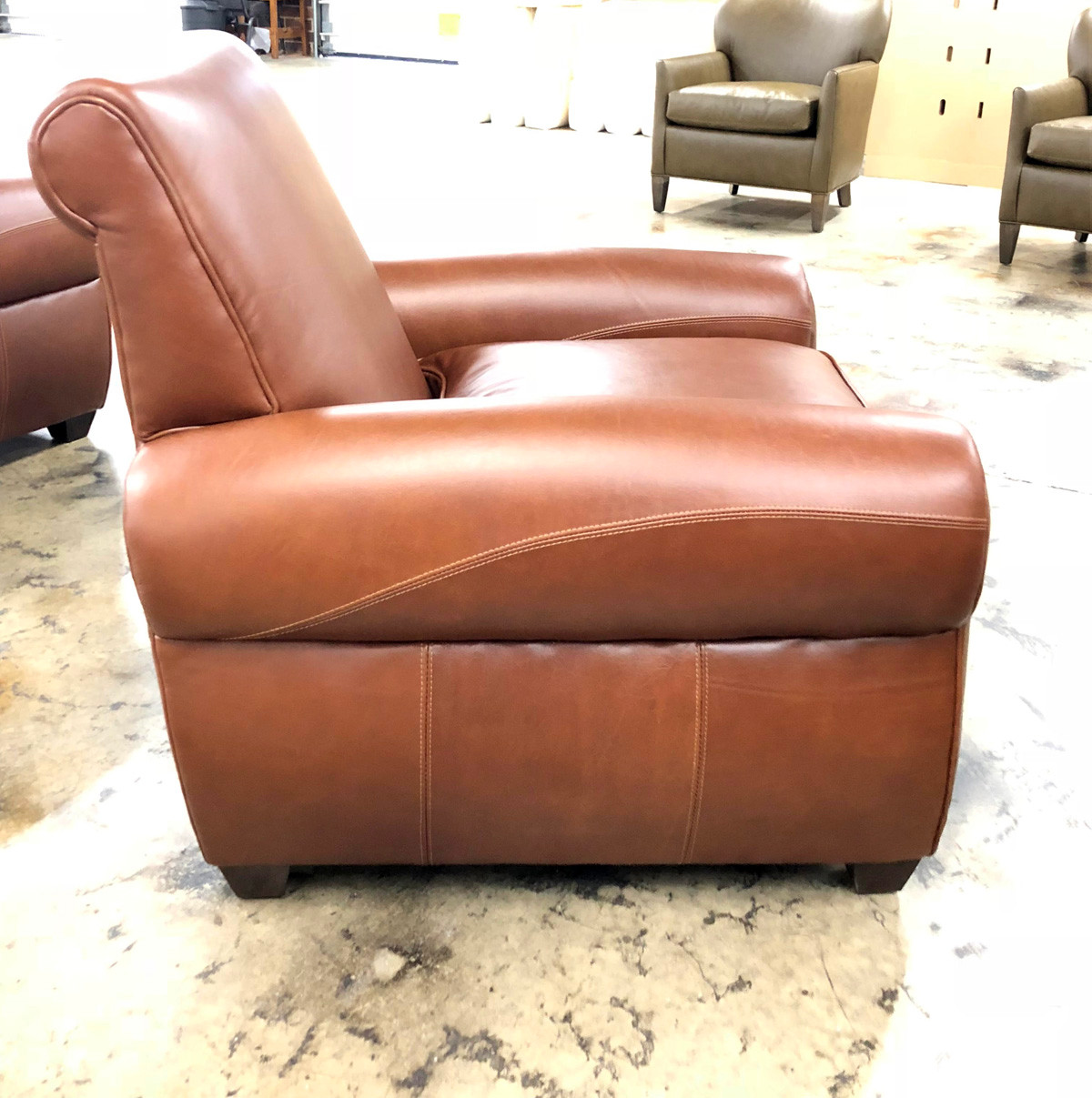 Parisian Leather Chair and Ottoman American Heritage Custom - Main Image