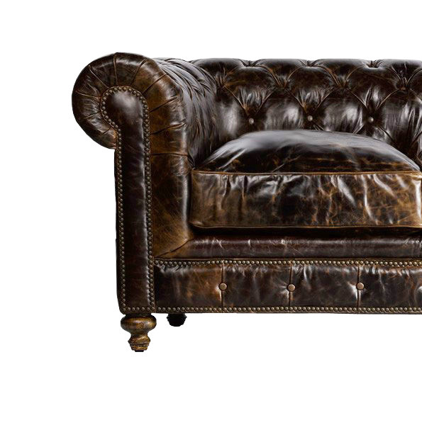 Cigar Tufted Leather Chesterfield Chair 1/2 and Ottoman 1/2