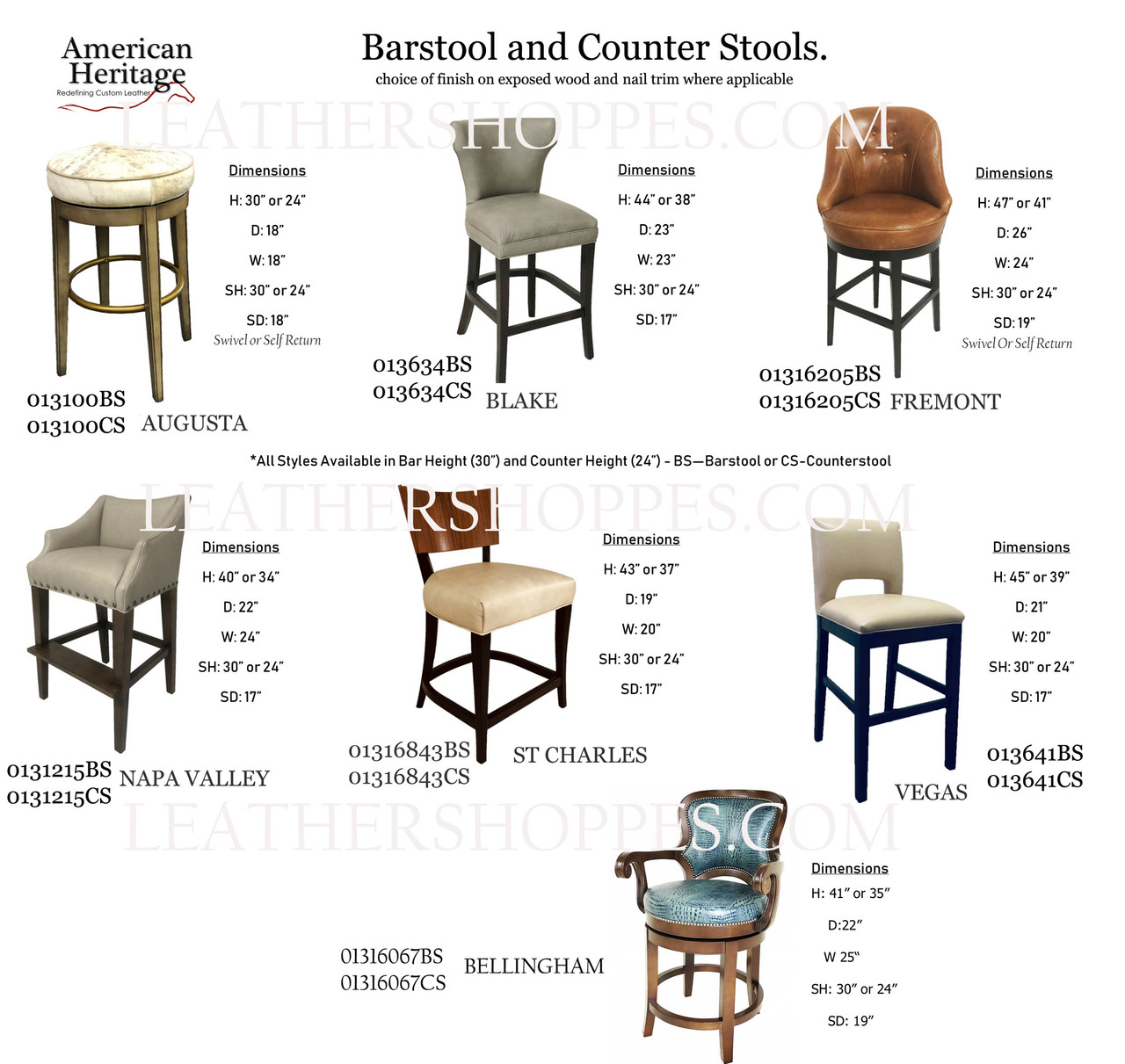 Texan Bar and Counter Stools American Heritage Custom Leather