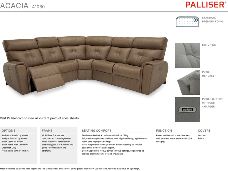 Palliser 41080 Acacia Double Pwer Head/Seat Recliner Sectional