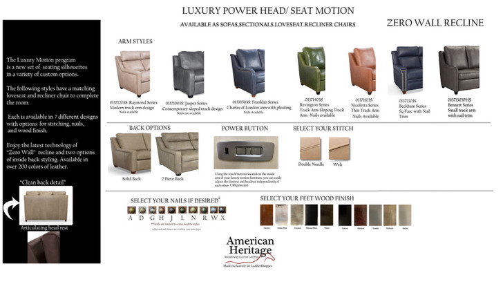 American Heritage Bennett  Power Seat/Head Zero Wall  Sectional