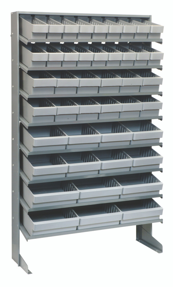 QPRS-5678GY Pick Rack, slopped, single sided, 12"D x 36"W x 63-1/2"H, 400 lbs. capacity, includes: (8) shelves, (18 QED501, (12) QED601, (8) QED701 and (6) QED801 gray bins, galvanized steel