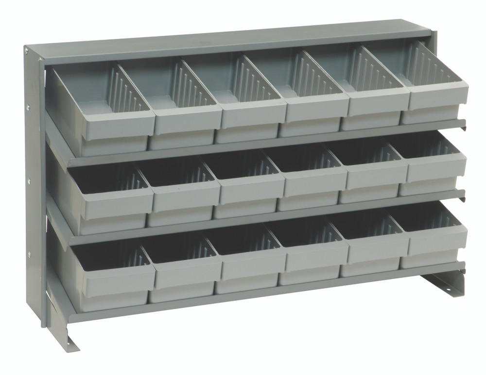 QPRHA-601GY Pick Rack, slopped, bench style, 12-1/2"L x 36"W x 23"H, 250 lbs. capacity, (3) shelves configuration, includes: (18) QED601 gray bins