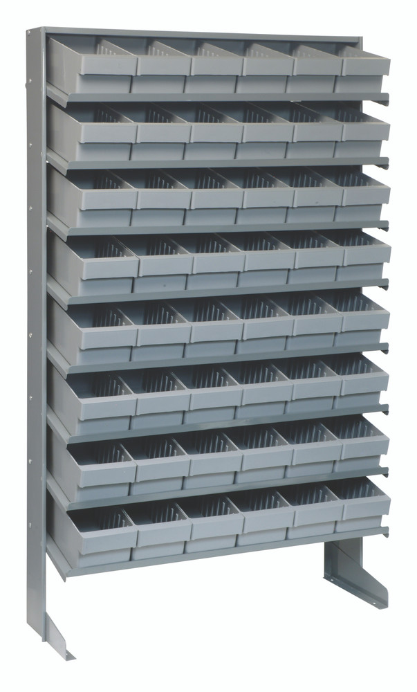 QPRS-601GY Pick Rack, slopped, single sided, 12"D x 36"W x 63-1/2"H, 400 lbs. capacity, includes: (8) shelves and (48) QED601 gray bins, galvanized steel