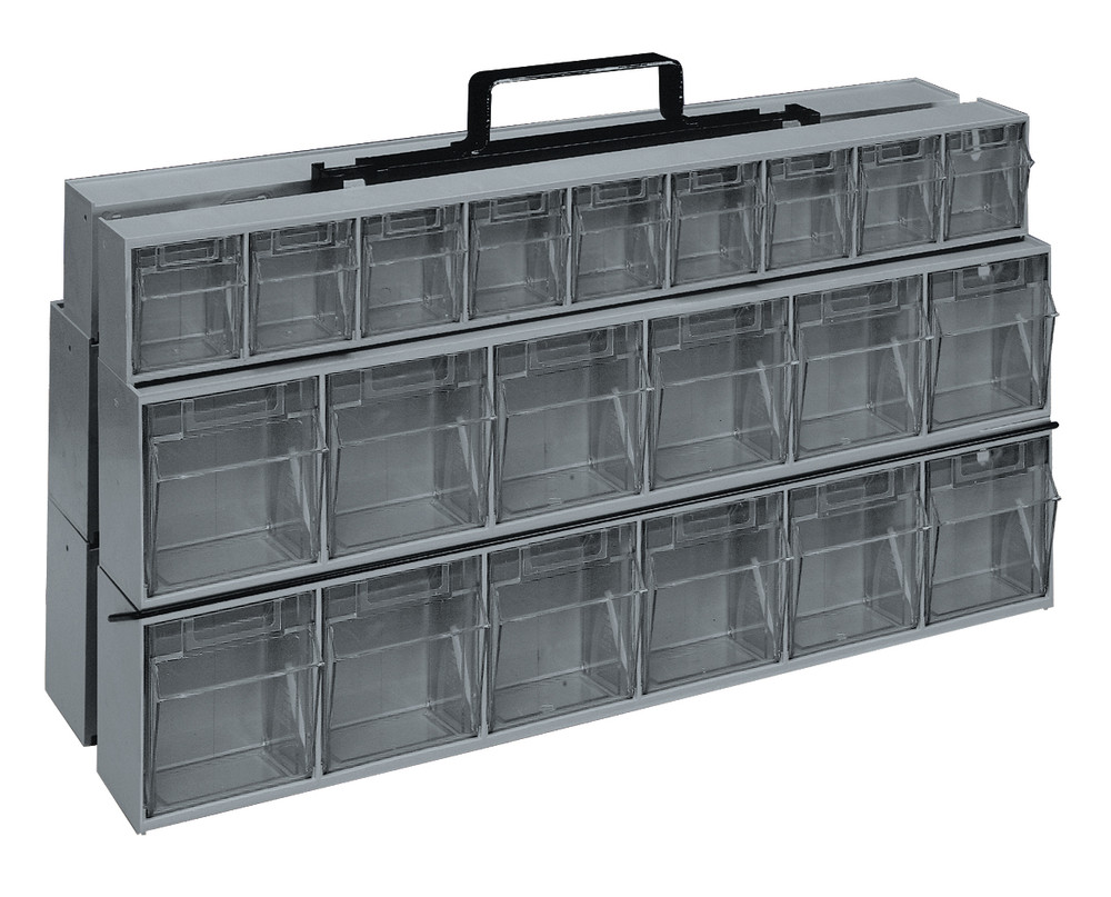 QTF320-42GY Tip Out Bin Portable Frame, 24"W x 14"H, black powder coated finish steel, includes: (2) QTB309, (4) QTB306 and mounting hardware, gray bins