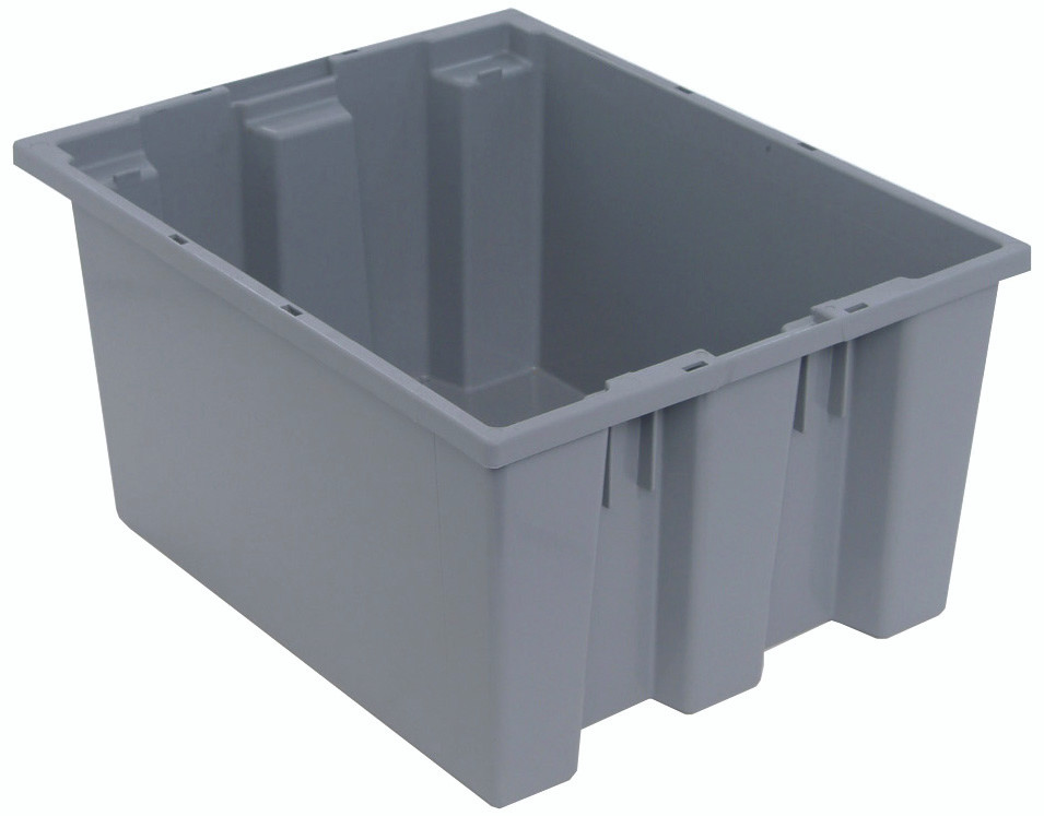 SNT190GY Stack and Nest Tote, 19-1/2"W x 15-1/2"D x 10"H, heavy duty, 1.20 cu. ft. capacity, gray polypropylene, Made in USA (priced per each, 6 each per carton)