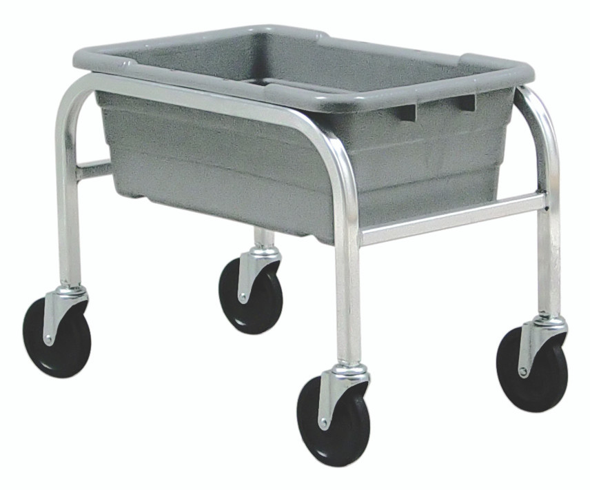 TR1-2516-8GY Tub Rack, mobile, 60 lb. weight capacity per bin, end loading, holds (1) TUB2516-8 gray tubs (included), welded aluminum construction, (4) 5" swivel polyolefin casters
