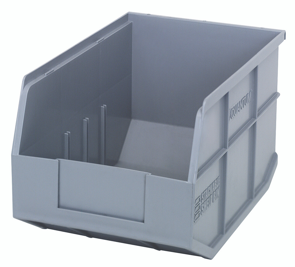 SSB423GY Stackable Shelf Bin, 12"W x 8-1/4"D x 7"H, autoclavable up to 250°F, polypropylene, gray, made in USA