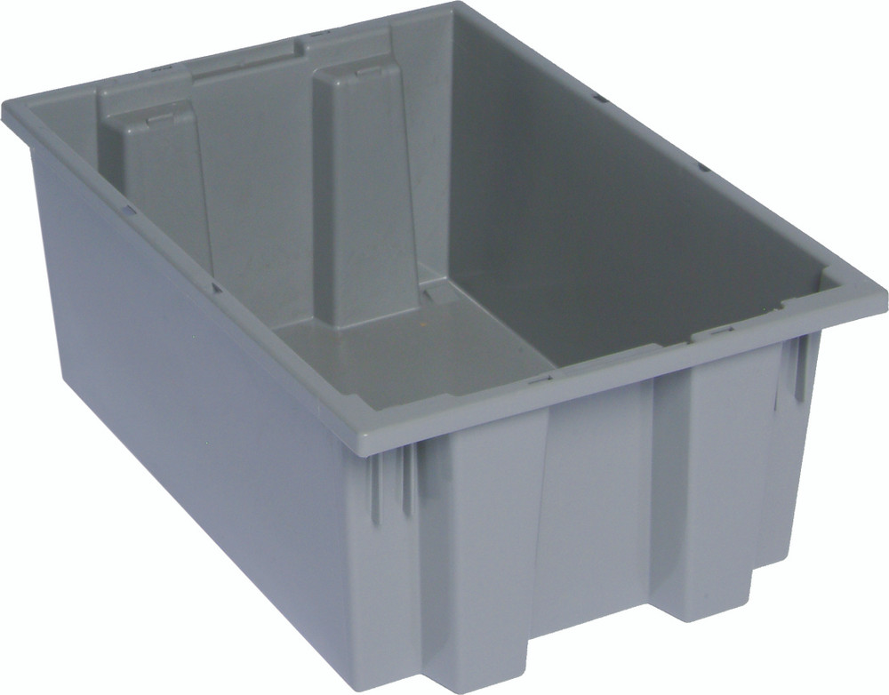 SNT200GY Stack and Nest Tote, 19-1/2"W x 13-1/2"D x 8"H, heavy duty, 0.80 cu. ft. capacity, gray polypropylene, Made in USA (priced per each, 6 each per carton)