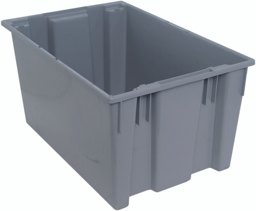 SNT300GY Stack and Nest Tote, 29-1/2"W x 19-1/2"D x 15"H, heavy duty, 3.70 cu. ft. capacity, gray polypropylene, Made in USA (priced per each, 3 each per carton)