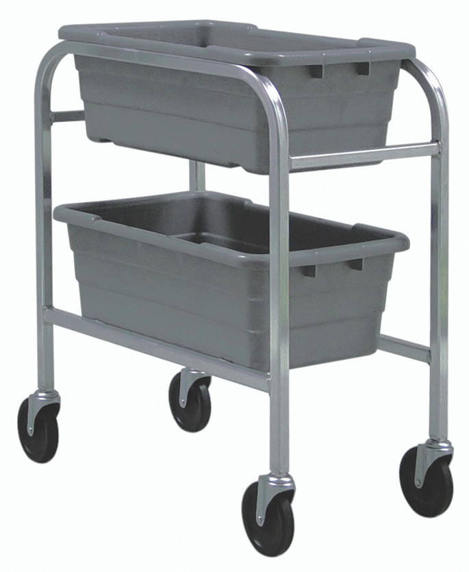 TR2-2516-8GY Tub Rack, mobile, 60 lb. weight capacity per bin, end loading, holds (2) TUB2516-8 gray tubs (included), welded aluminum construction, (4) 5" swivel polyolefin casters