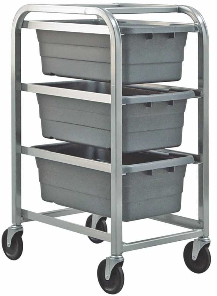 TR3-2516-8GY Tub Rack, mobile, 60 lb. weight capacity per bin, end loading, holds (3) TUB2516-8 gray tubs (included), welded aluminum construction, (4) 5" swivel polyolefin casters