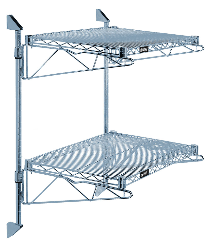 WC34-CB1460GY Cantilever Double Shelf Post Wall Mount, (2) 60"W x 14"D shelves, (2) 34" posts, (4) 14" cantilever arms, and (4) mounting brackets, gray epoxy antimicrobial finish, NSF