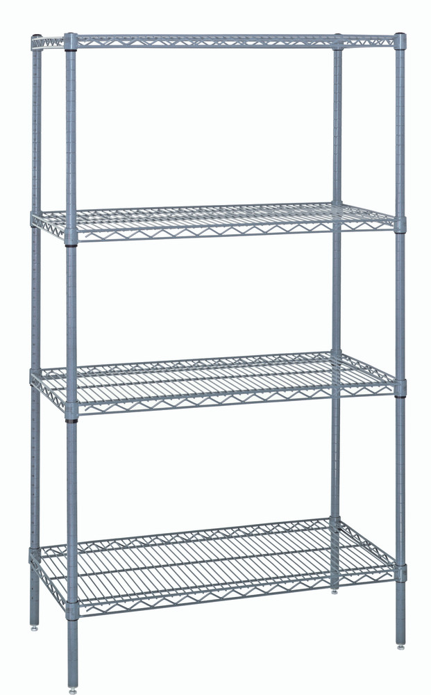 WR63-1430GY Wire Shelving Starter Kit, 30"W x 14"D x 63"H, 600 - 800 lb. capacity, includes (4) wire shelves and (4) posts, gray epoxy antimicrobial finish, NSF, shipped KD