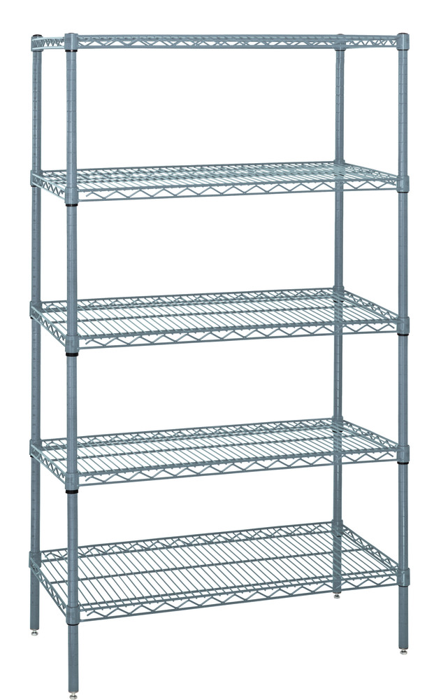 WR74-1860GY-5 Wire Shelving Starter Kit, 60"W x 18"D x 74"H, 600 - 800 lb. capacity, includes (5) wire shelves and (4) posts, gray epoxy antimicrobial finish, NSF, shipped KD