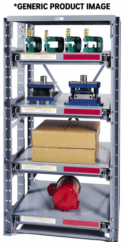 *GENERIC PRODUCT IMAGE - Representative MECO roll-out rack. RSR337-4 includes 4 roll-out shelves plus 1 fixed top shelf (5 total levels).