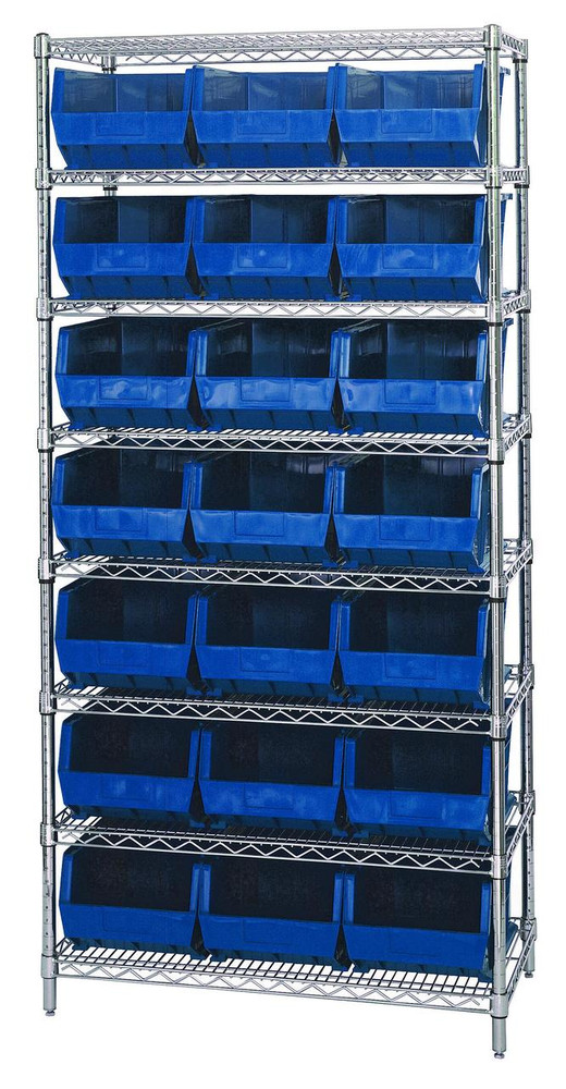 Chrome Wire Shelving Unit 18"D x 36"W x 74"with 21 Bins