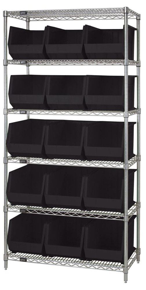 Chrome Wire Shelving Unit 18"D x 36"W x 74"with 15 Bins