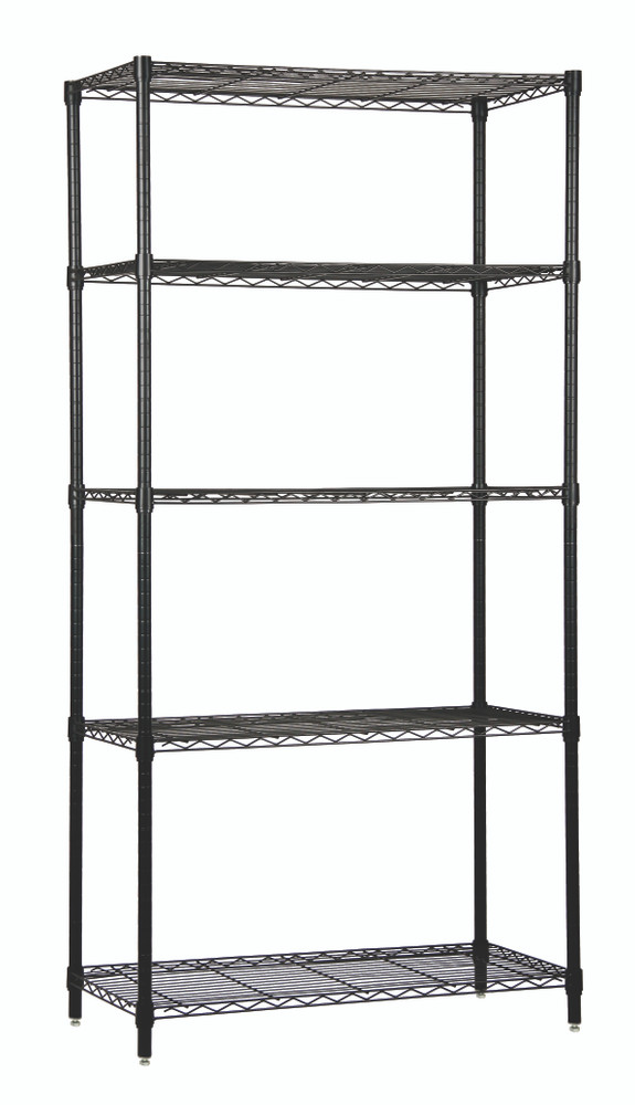 WR86-2448BK-5 Wire Shelving Starter Kit, 48"W x 24"D x 86"H, 600 - 800 lb. capacity, includes (5) wire shelves and (4) posts, black epoxy antimicrobial finish, NSF, shipped KD