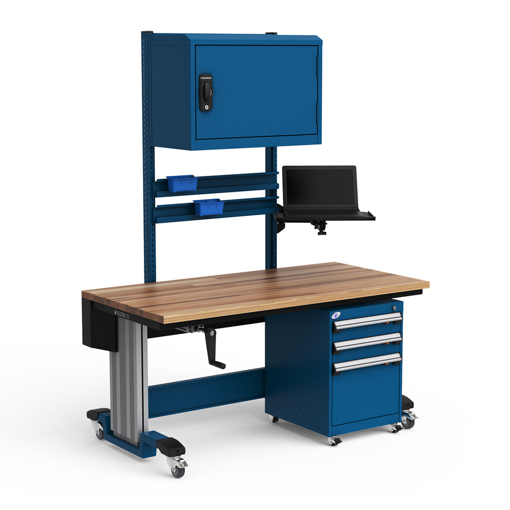 ElevaTek 60"Wx30"Dx71"-87"H Mobile Crank-Handle Height-Adjustable Cantilever Workstation