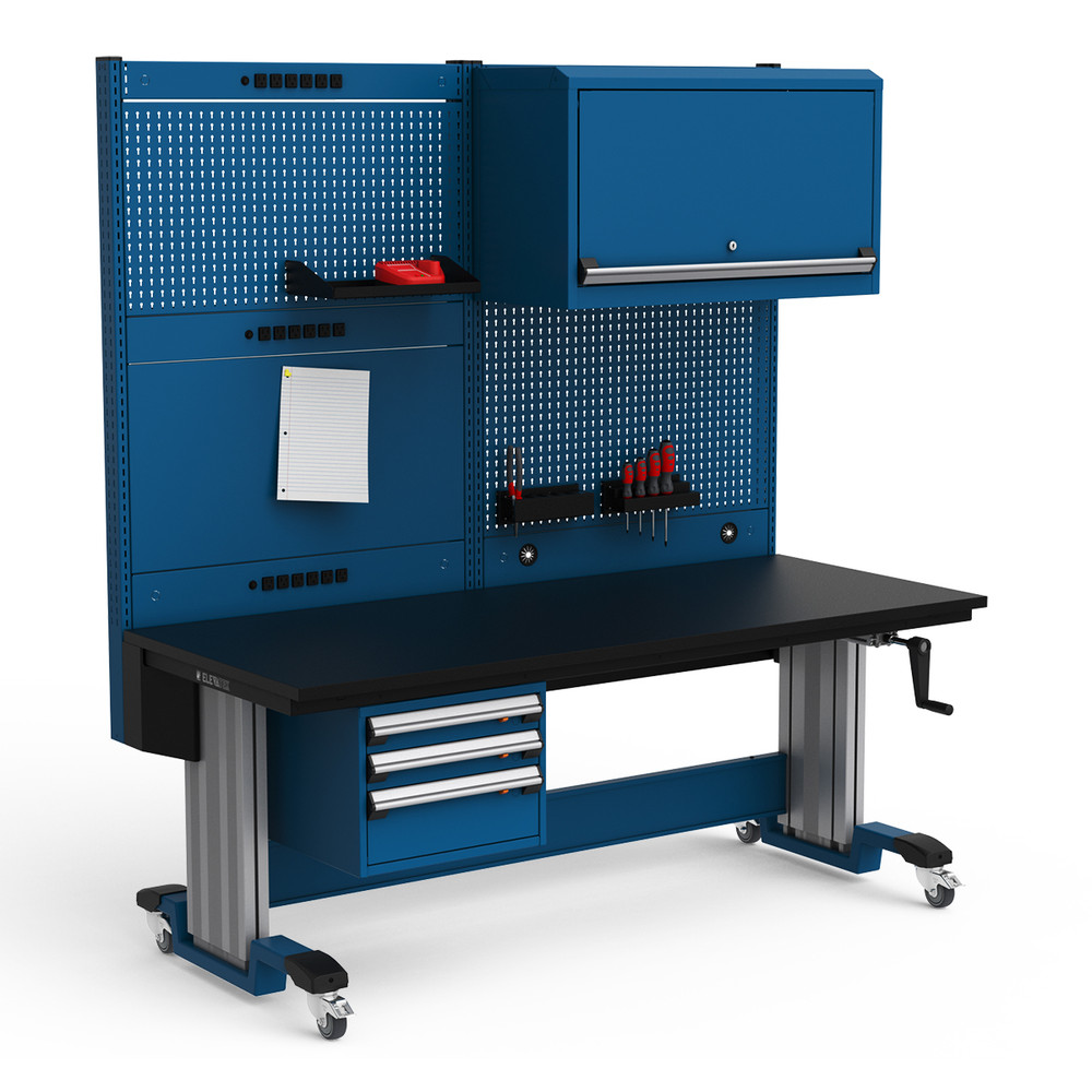 ElevaTek 72″W x 30″D x 77″–93″H Mobile Cantilever Workstation with Crank Height-Adjustable Plastic Laminate Top
