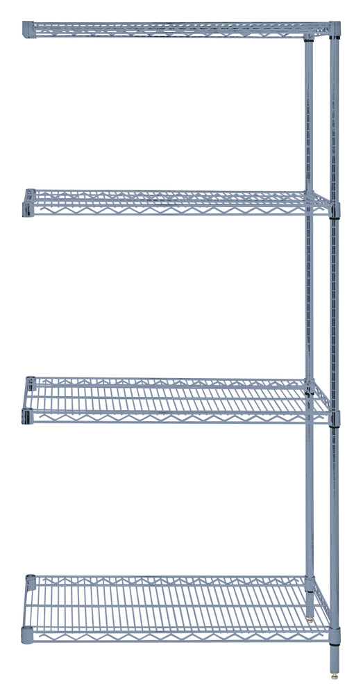 AD54-1248GY Wire Shelving Add-On Kit, 48"W x 12"D x 54"H, 600 - 800 lb. capacity, includes (4) wire shelves, (2) posts and (8) S-Hooks, gray epoxy antimicrobial finish, NSF, shipped KD
