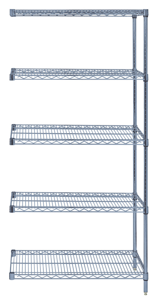 AD86-1260GY-5 Wire Shelving Add-On Kit, 60"W x 12"D x 86"H, 600 - 800 lb. capacity, includes (5) wire shelves, (2) posts and (10) S-Hooks, gray epoxy antimicrobial finish, NSF, shipped KD