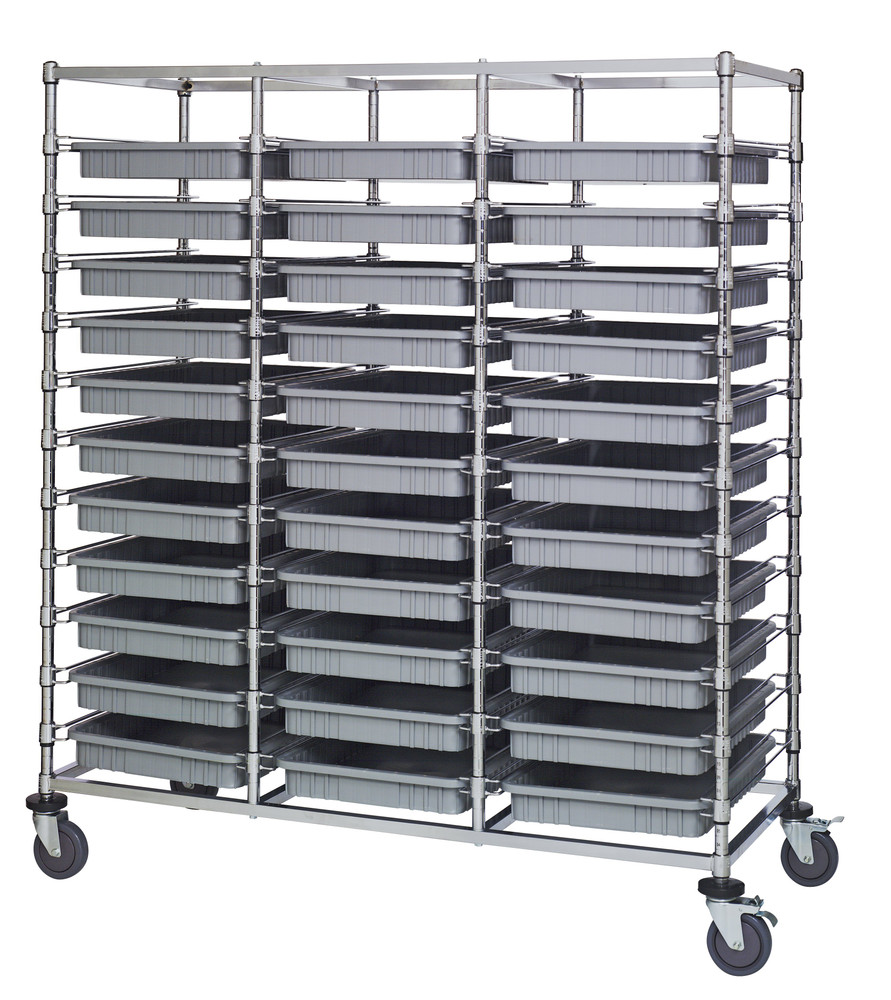 BC216069M2TGY Bin Cart, mobile, triple bay, 24"W x 60"L x 69"H, includes: (33) 22-1/2"L x 17-1/2"W x3"H  (DG93030) gray bin, chrome plated finish, shipped KD