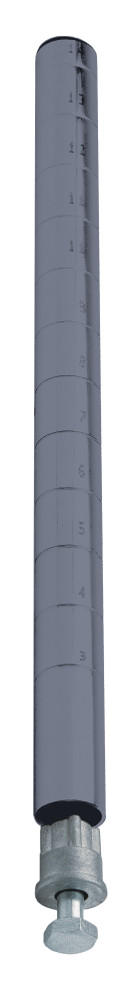 P63GYX Post with Leveling Legs, 63"H, numbered grooves in 1" increments, includes (1) W-PLI and (1) W-PLB (pre-inserted), gray epoxy antimicrobial finish, NSF