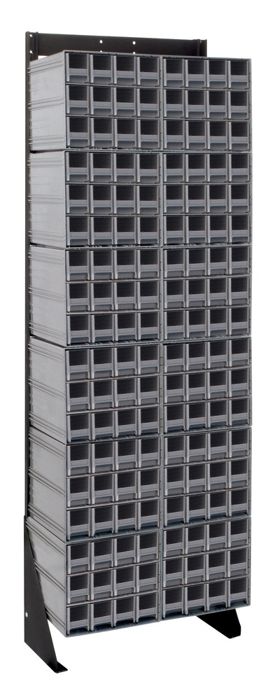 QIC-170-122GY Interlocking Storage Cabinets Floor Stand, single sided, 12"D x 23-5/8"W x 75"H, 300 lbs. load capacity, includes: (12) QIC-122, (144) gray drawers, 14 gauge steel, black coated finish