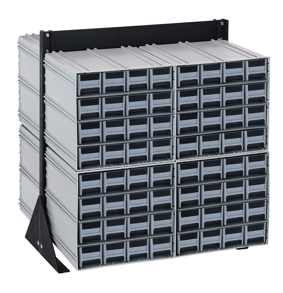 QIC-224-161GY Interlocking Storage Cabinets Floor Stand, double sided, 24"D x 23-5/8"W x 28"H, 750 lbs. load capacity, includes: (8) QIC-161, (128) gray drawers, 14 gauge steel, black coated finish